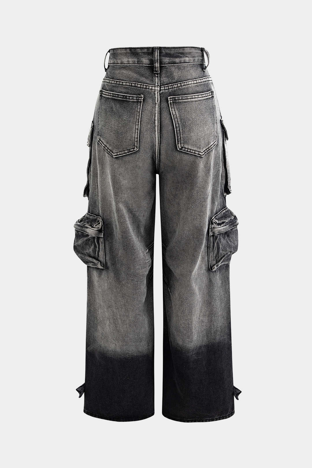 Ombre Multi-Pocket Wide-Leg Cargo Denim Trousers