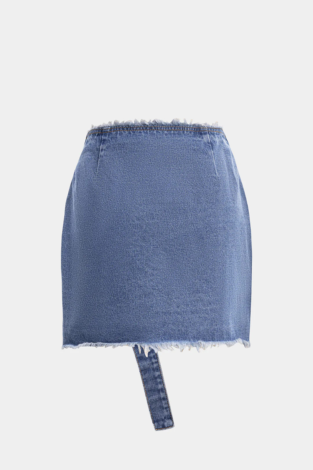 Asymmetrical Pocket Frayed Denim Skirt