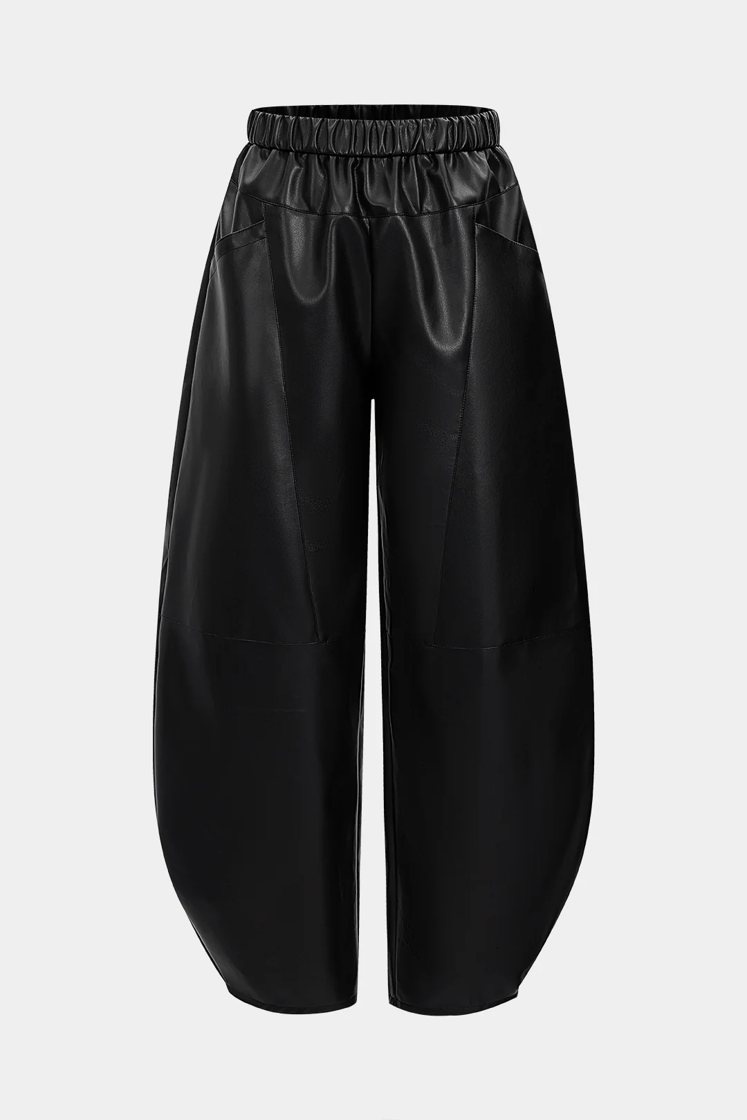 Faux Leather Shirred Waistband High-Waisted Trousers
