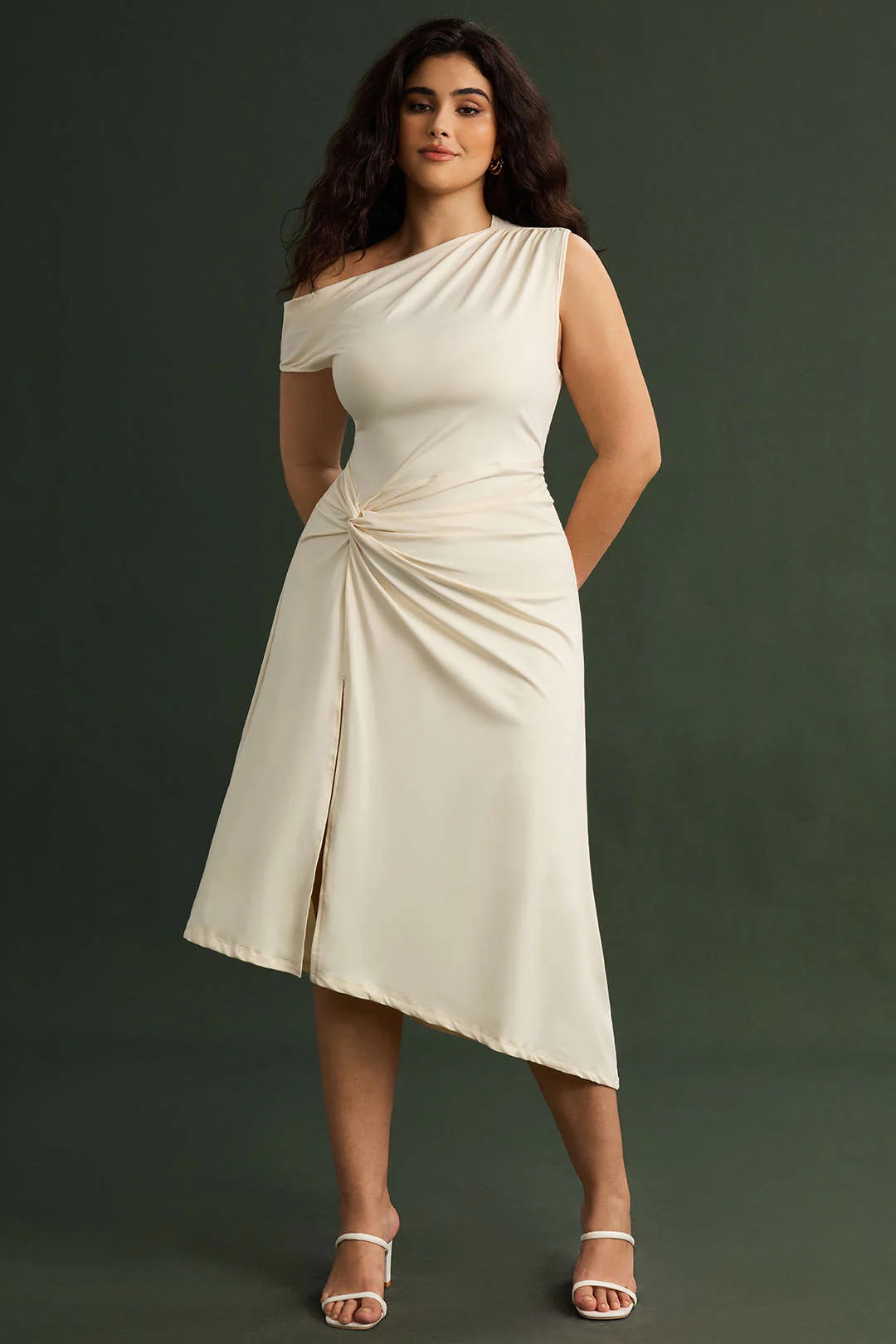 Plus Size Asymmetric Sleeveless Ruched Mid-length Dress