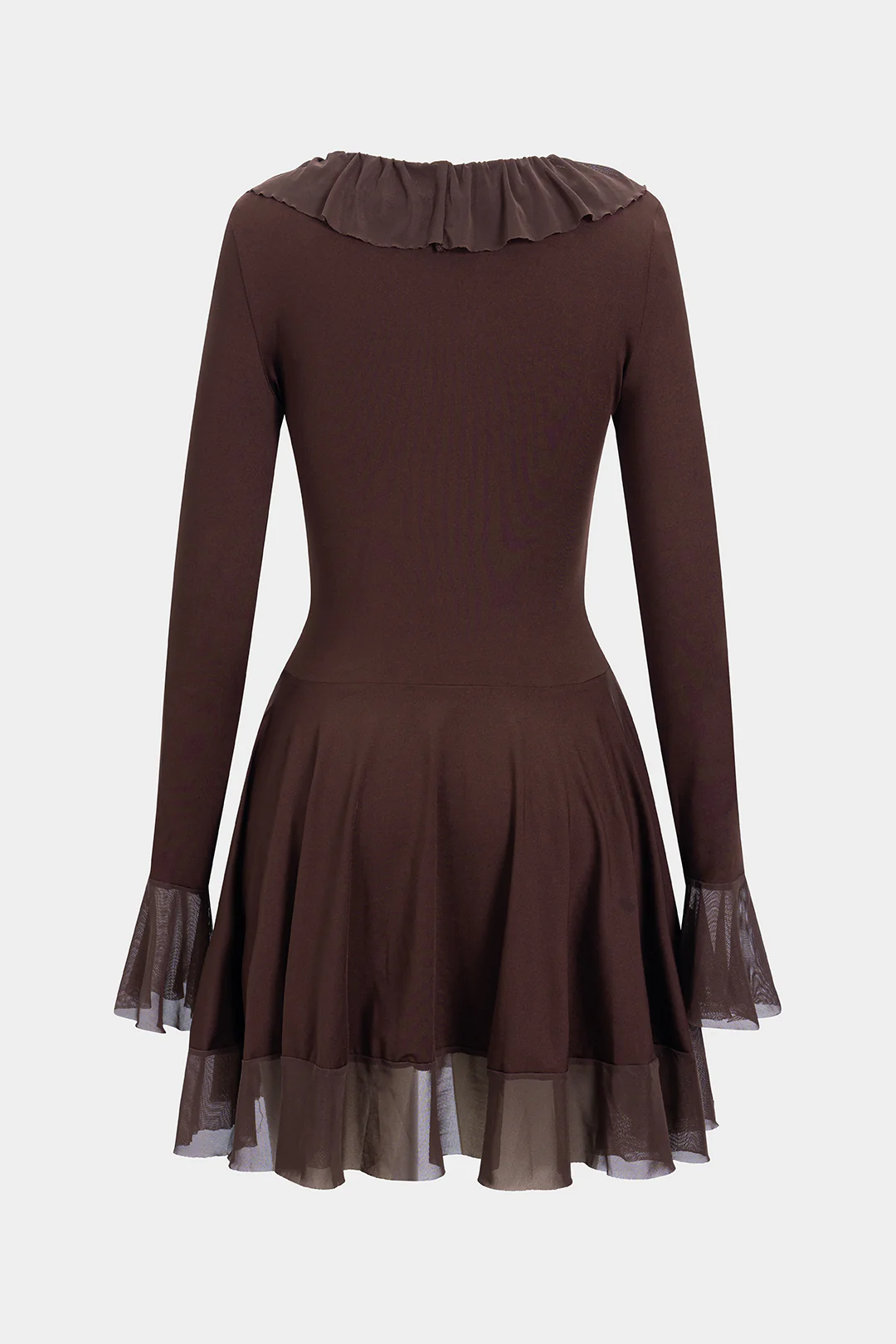 Mesh Bell Sleeve Patchwork V-Neck Long Sleeve Mini Dress