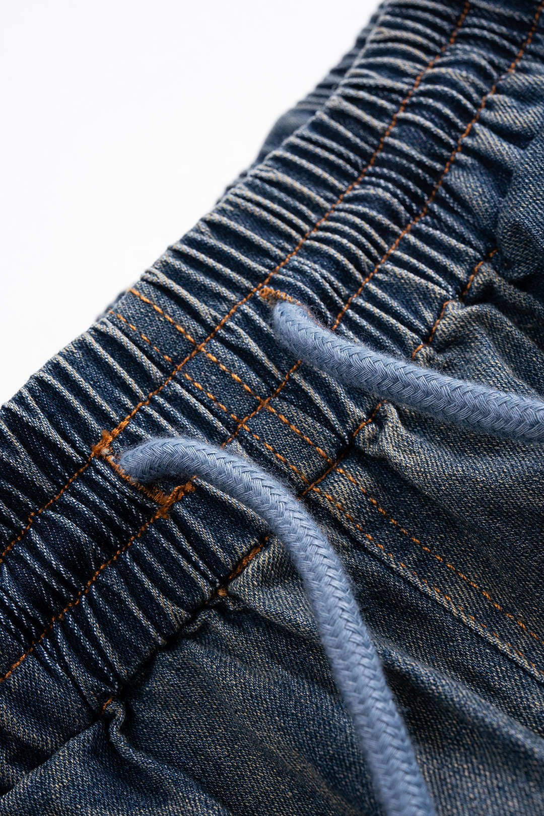 Denim Patchwork Drawstring Wide Leg Shorts