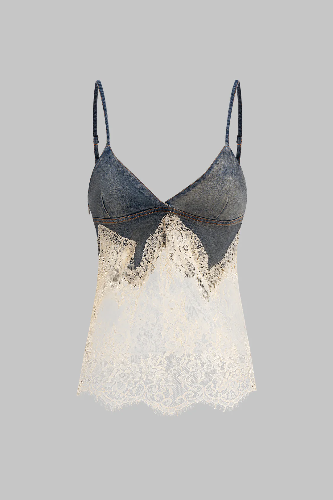 Denim Patchwork Slip Split Top Set