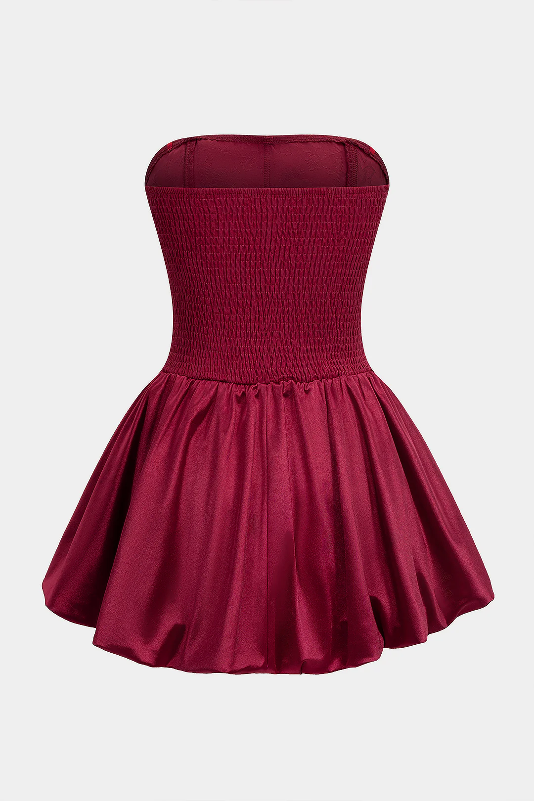 Satin Patchwork Smocked Corset Waist Ruched Strapless Sleeveless Mini Dress