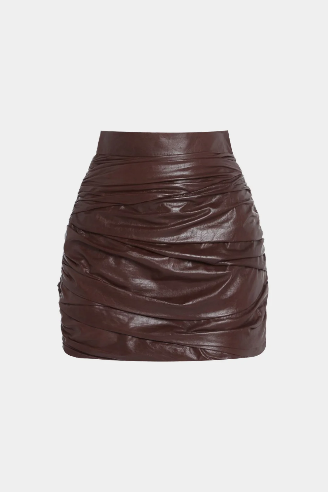 Faux Leather Ruched Mini Skirt
