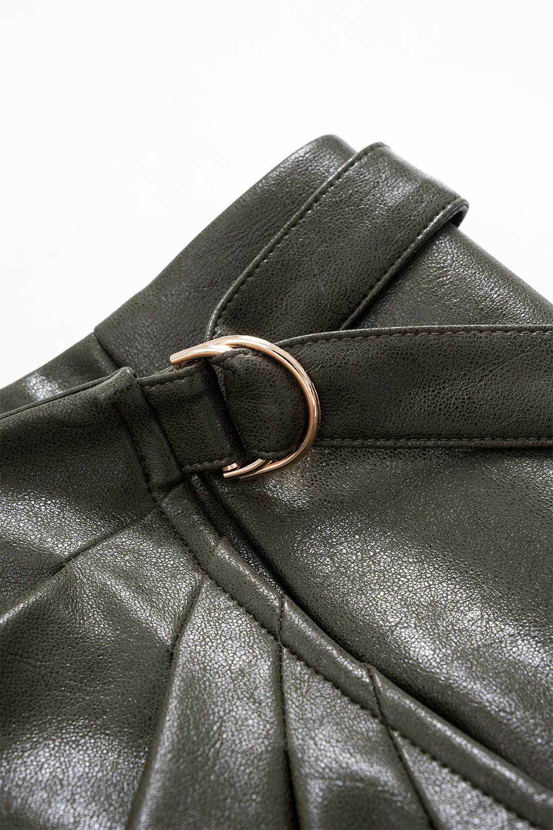 Faux Leather Ruched Slit Skirt