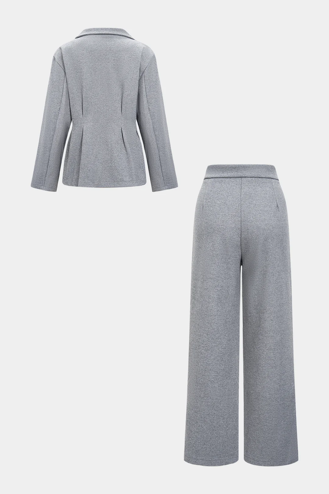 Solid V-Neck Long-Sleeve Top And Button Trousers Set