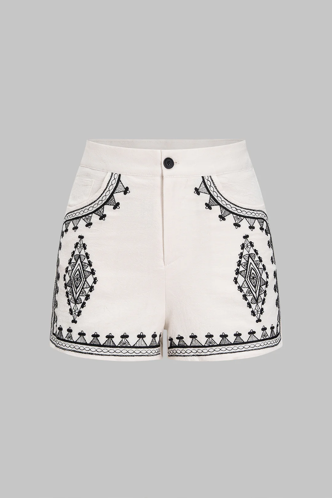 V-Neck Embroidered Zipper Shorts