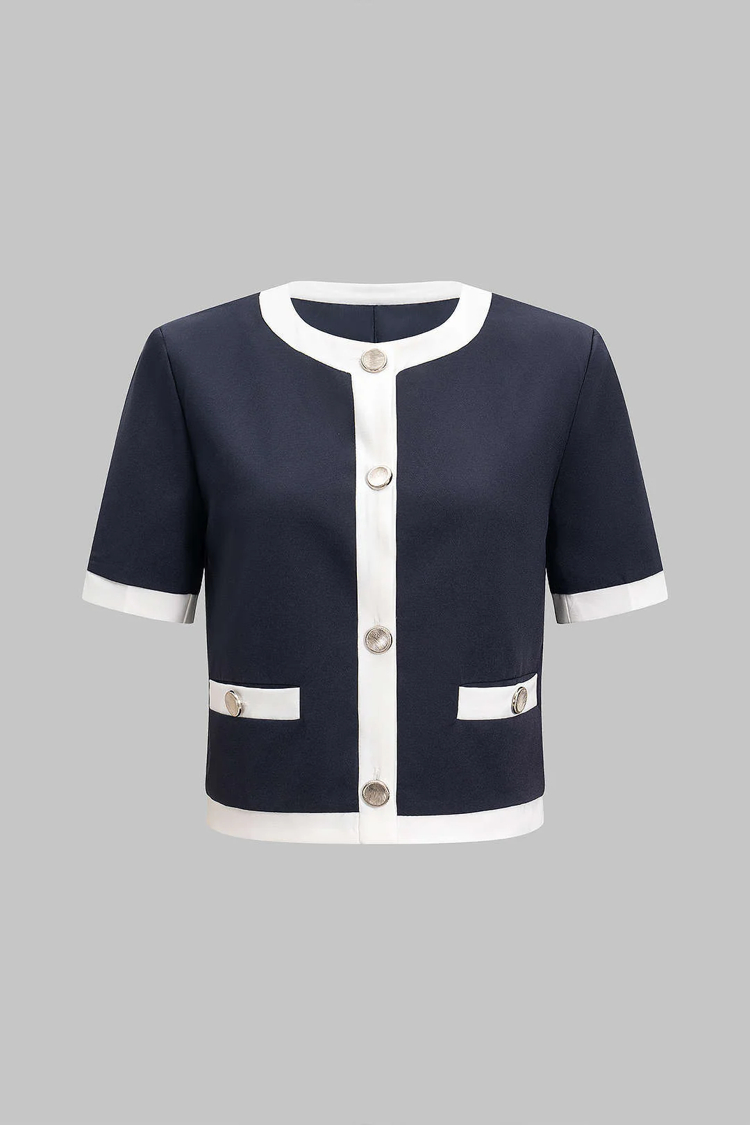 Contrasting Button Faux Pocket Top