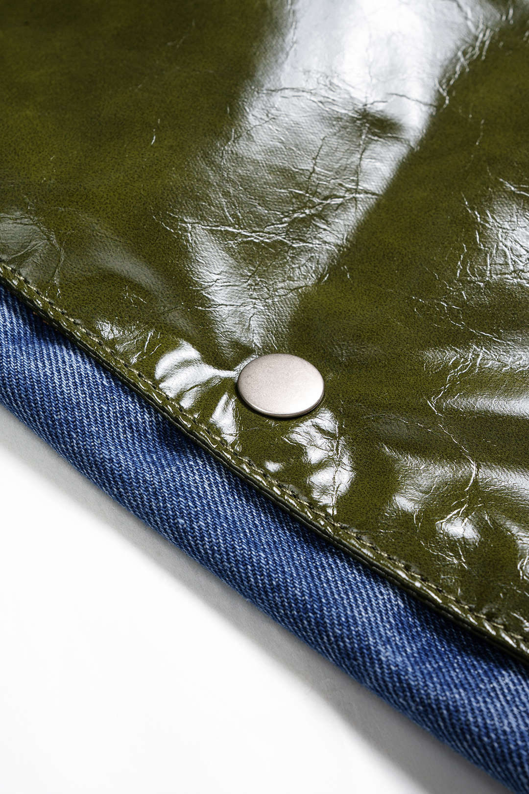 Denim Faux Leather Patchwork Skirt