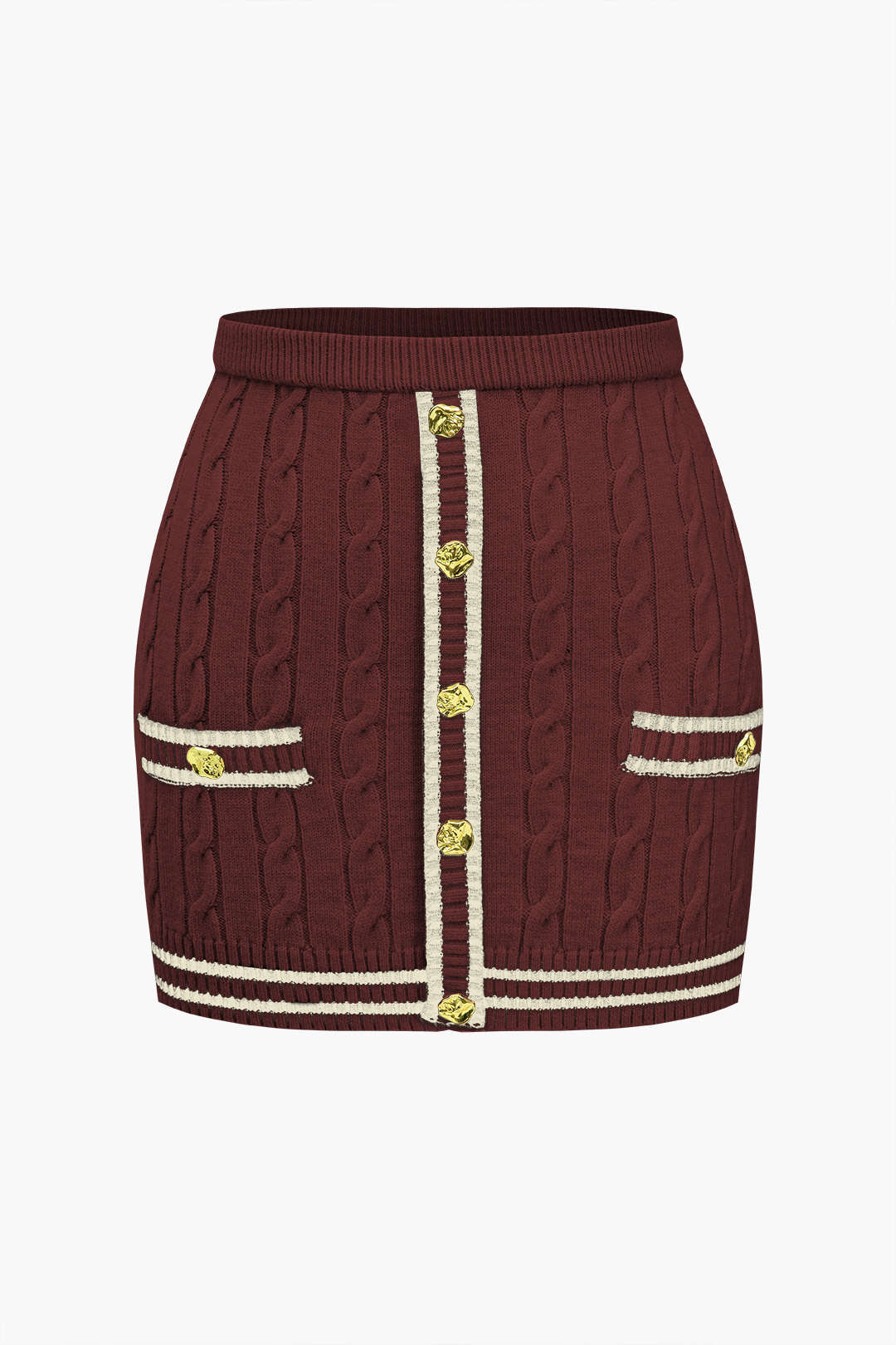 Color Block Print Knitted Button Skirt