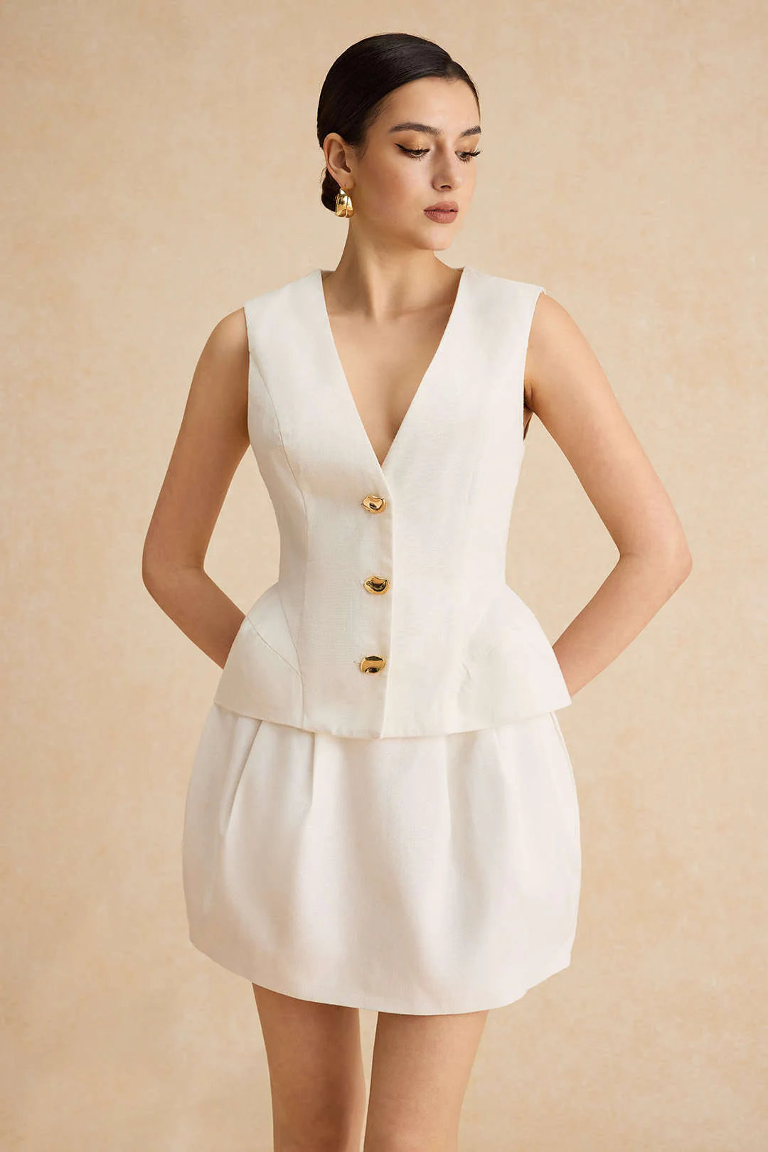 Linen Ruched Zipper Skirt