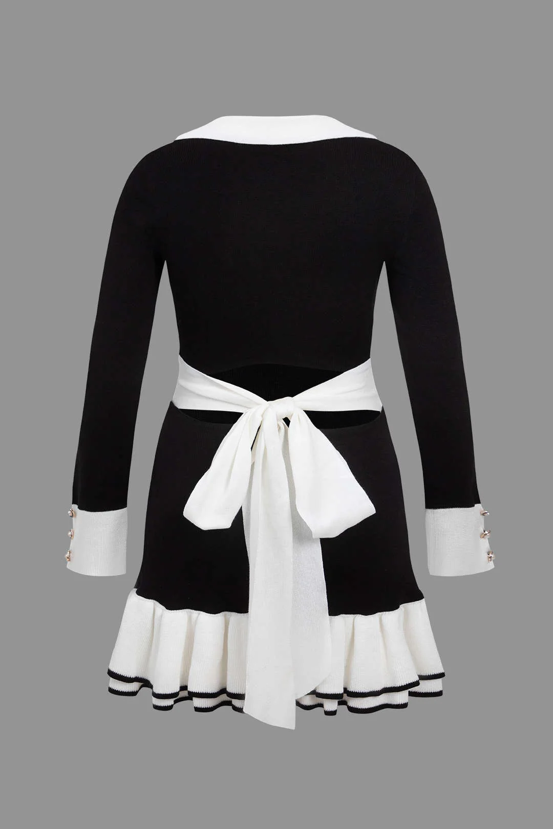 Plus Size Color Block Knitted Bow Ruched Dress