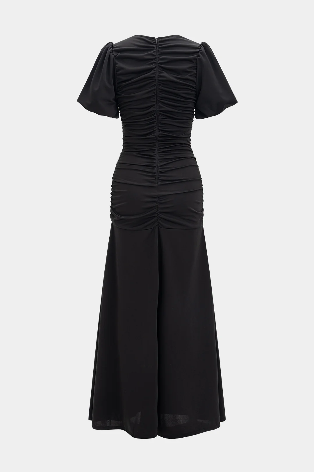 Round Neck Ruched Cut Out Short Sleeve Maxi Dress