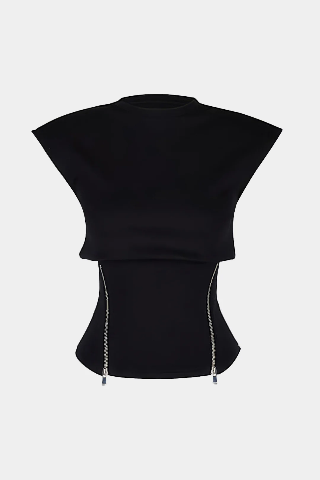 Zippered Round Neck Short Sleeve T-Shirt