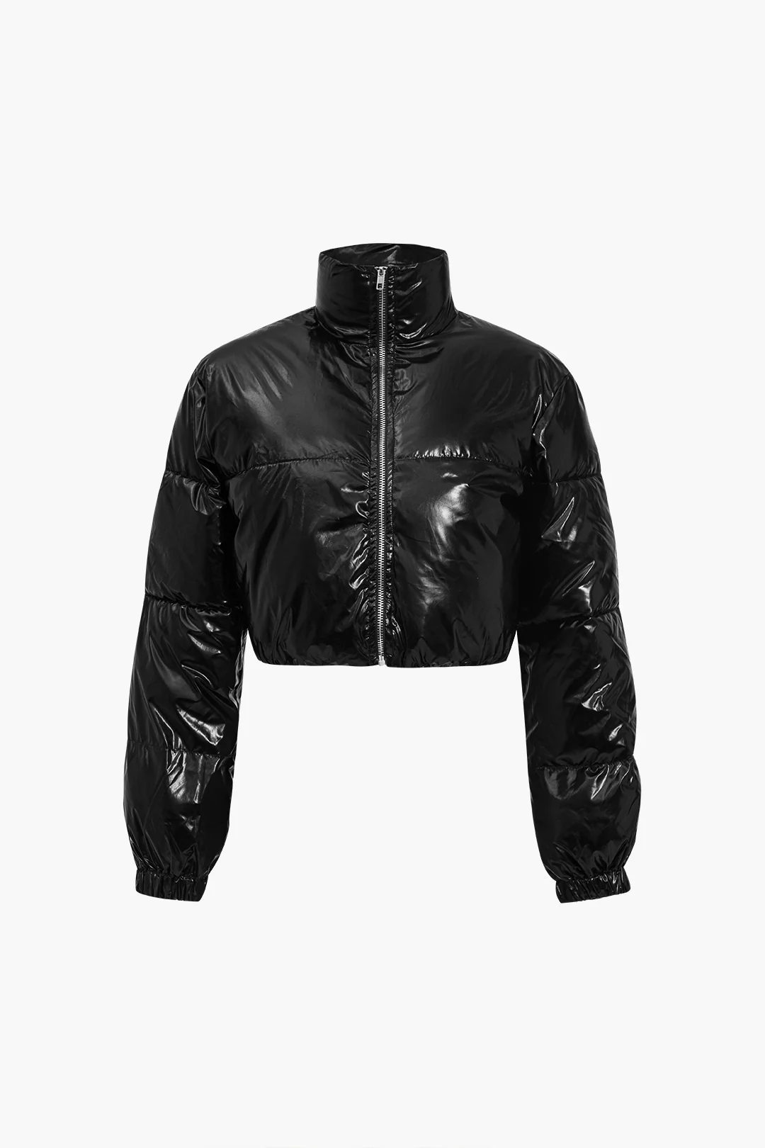 Padded Zipper Faux Leather Puffer