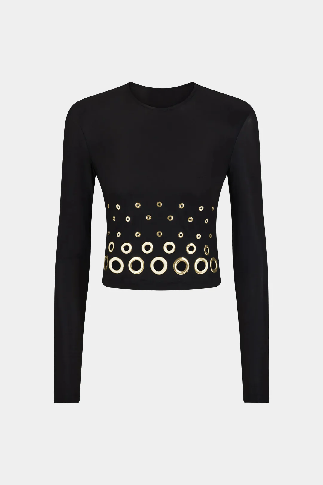 Eyelet Round Neck Long-Sleeve Top