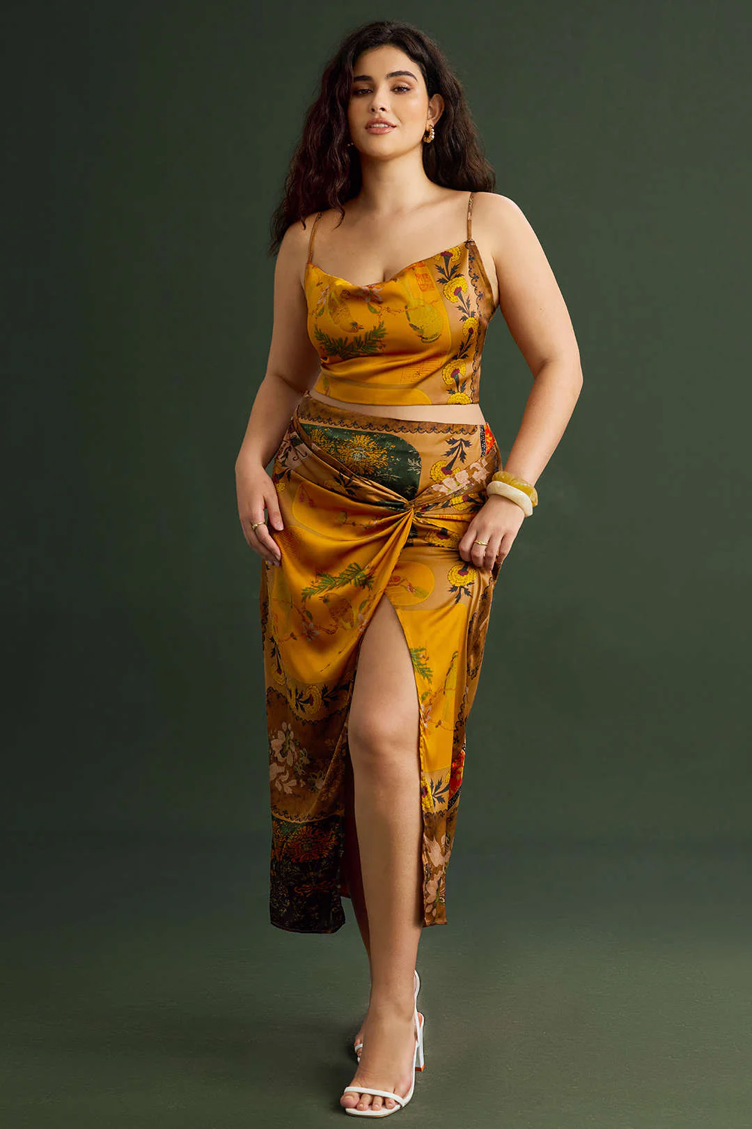 Plus Size Bohemian Print Zipper Slip Cami Top