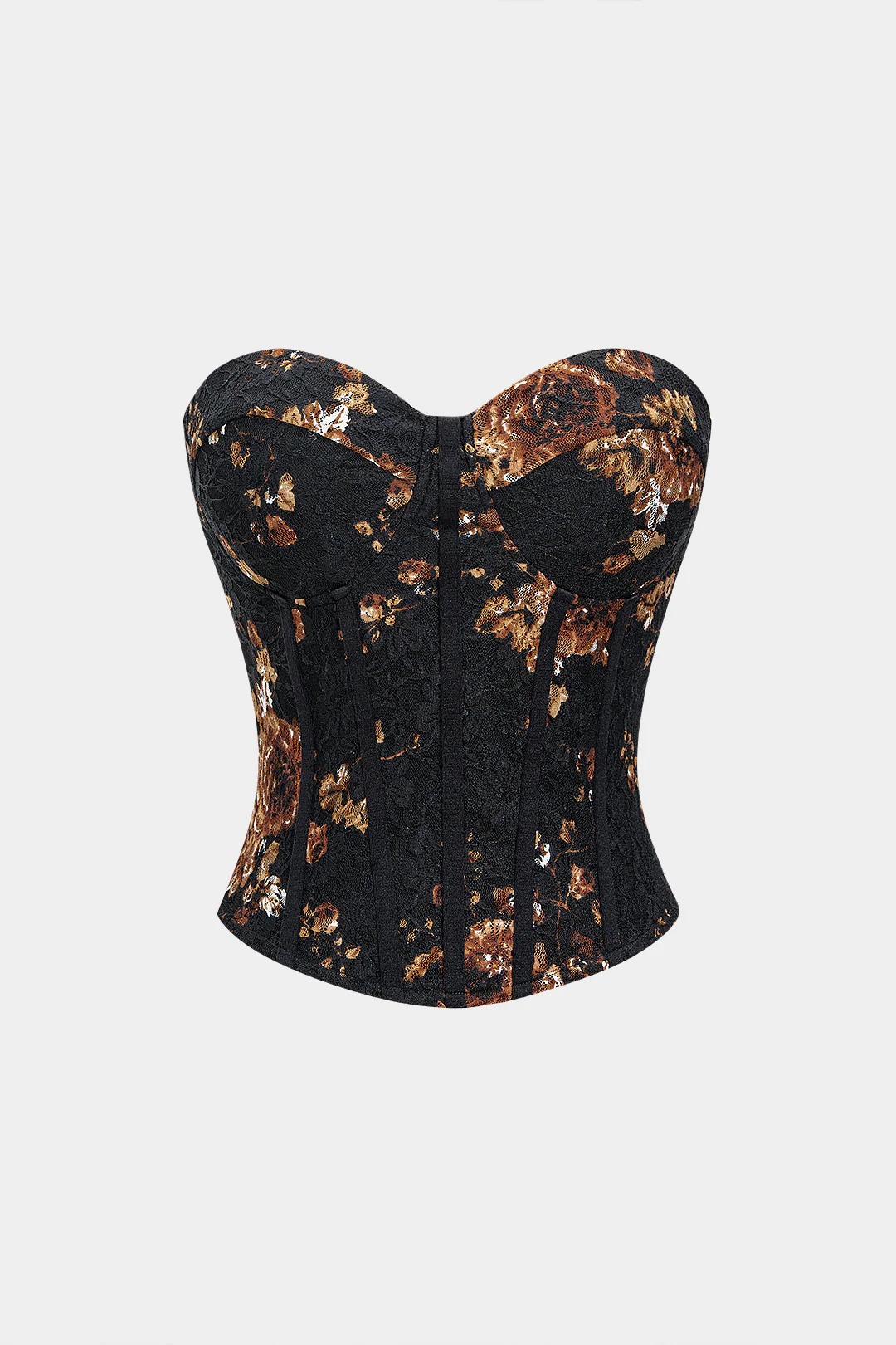 Floral Print Mesh Strapless Corset Tube Top