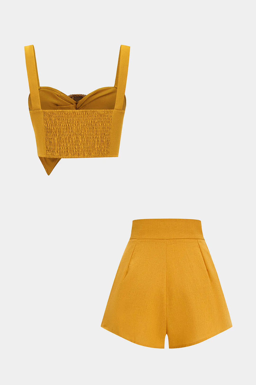 Linen Ruched Smocked Cami Top And Solid Shorts Set