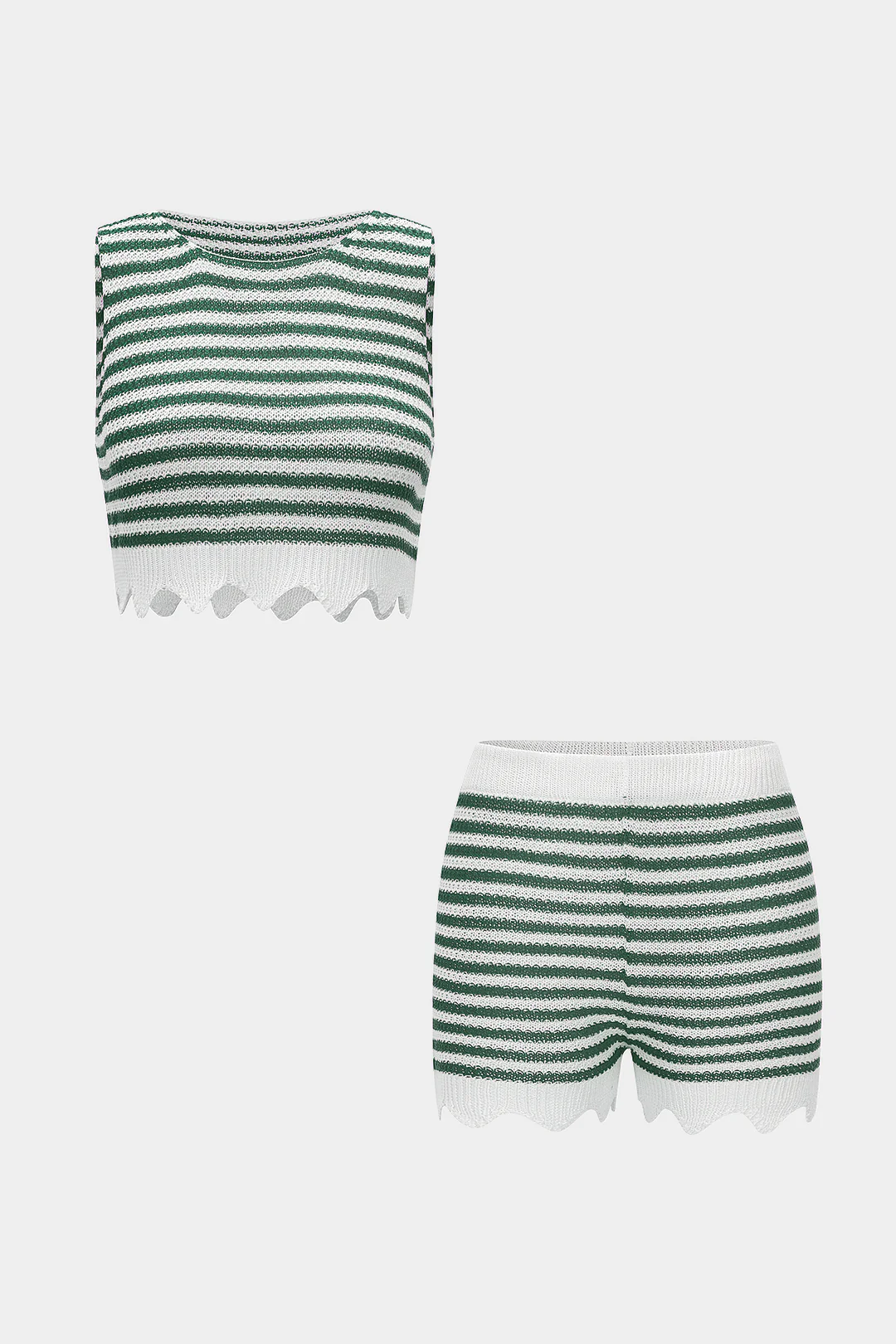 Knit Contrast Stripes Print Tank Top And Shorts Set