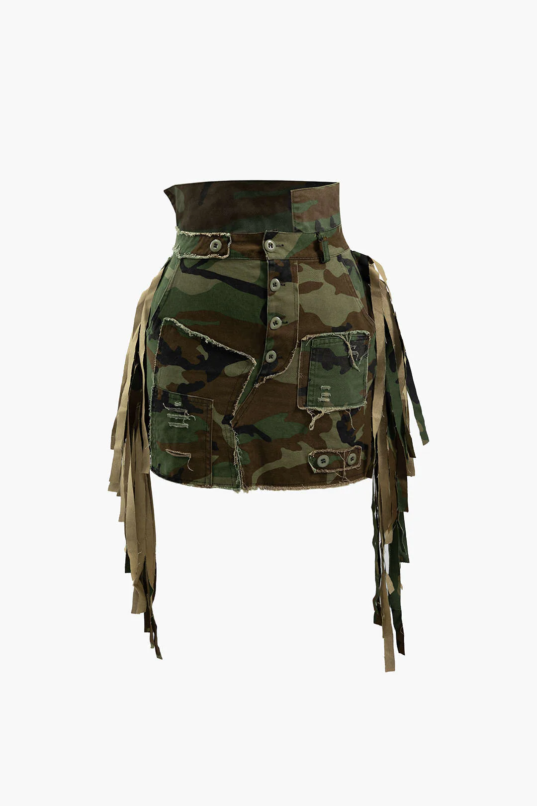 Camo Frayed Patchwork Fringe Short Skirt