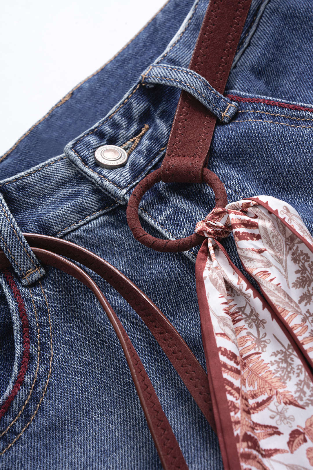 Denim Washed Belted Jeans