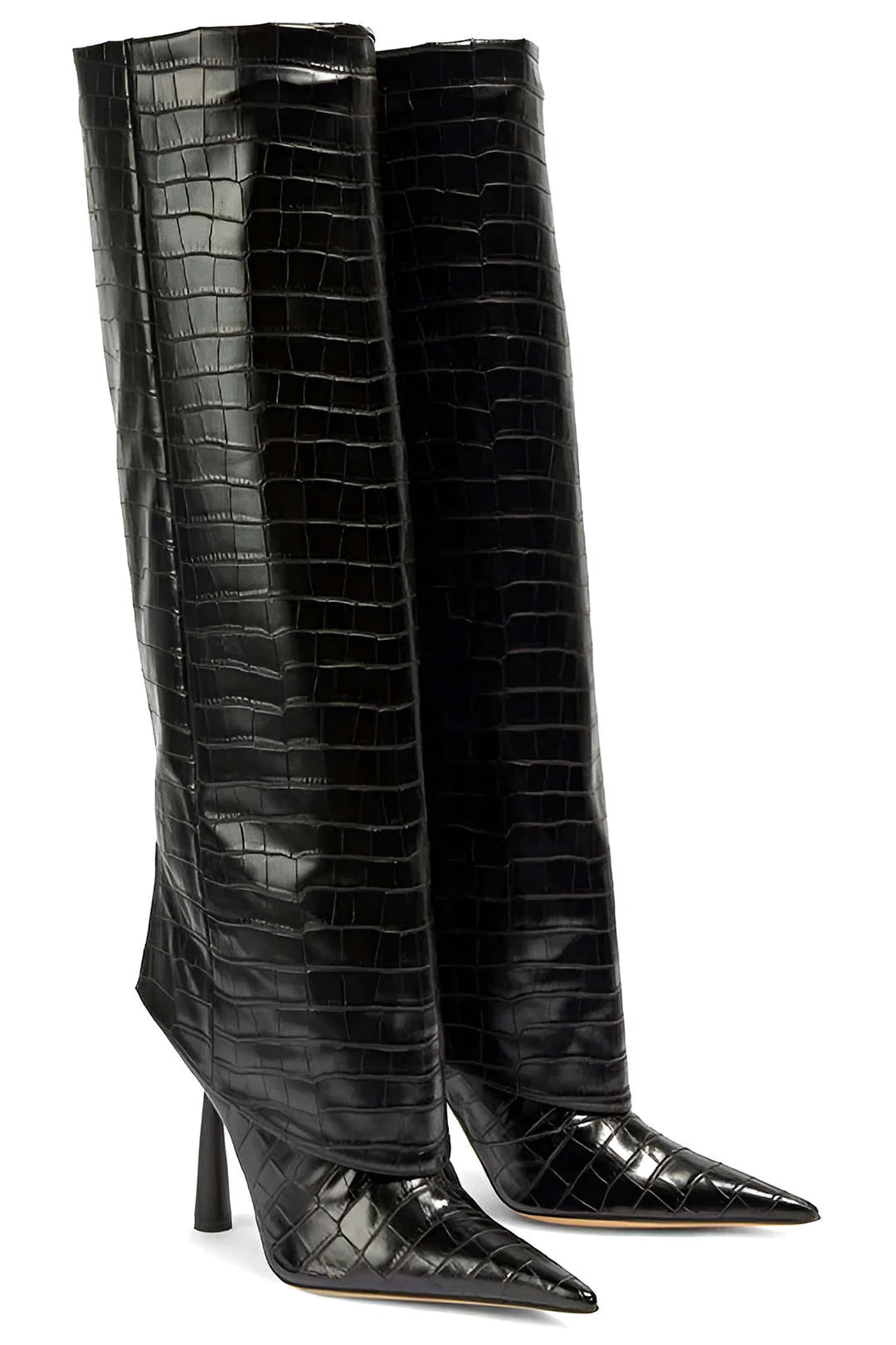 Faux Leather Stiletto Pointed Toe Knee-High Boots