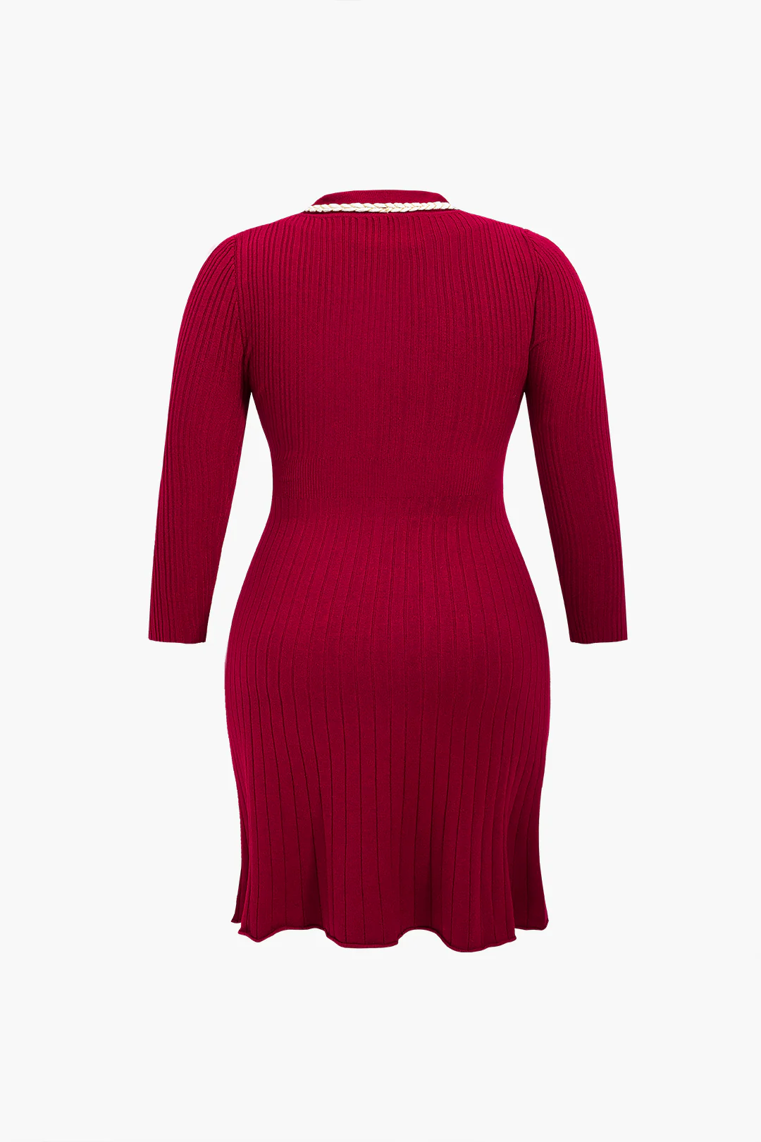 Plus Size Knit Button Fake Pocket Dress