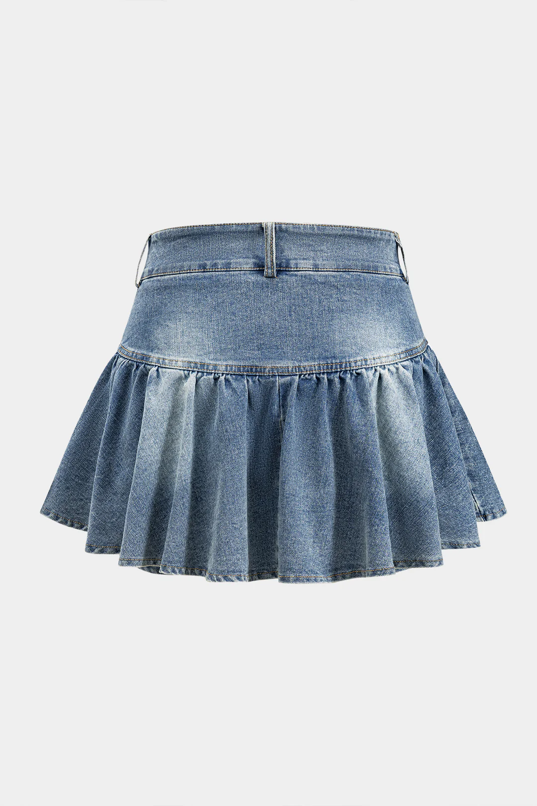 Denim Pleated Buttoned Skirt