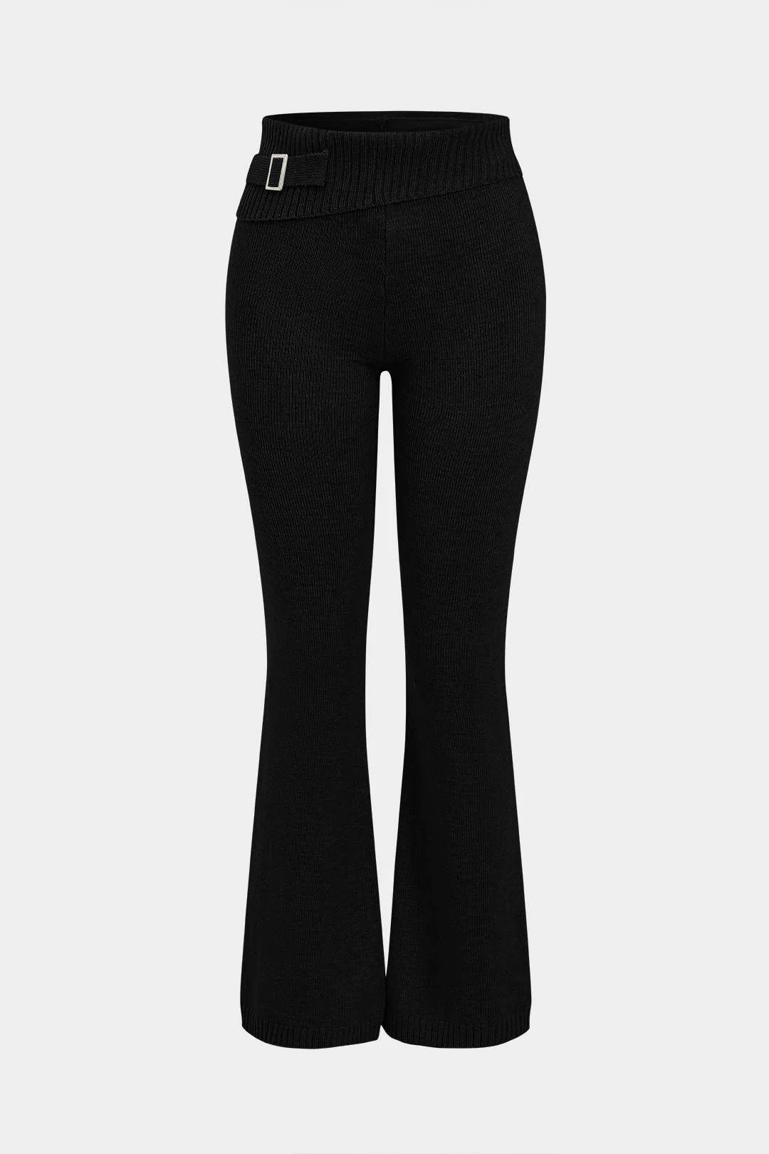 Solid Knit Hooded Top and Asymmetrical Pants Combo