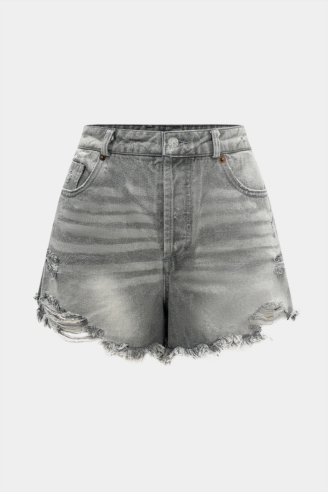Denim Asymmetric Ripped Shorts