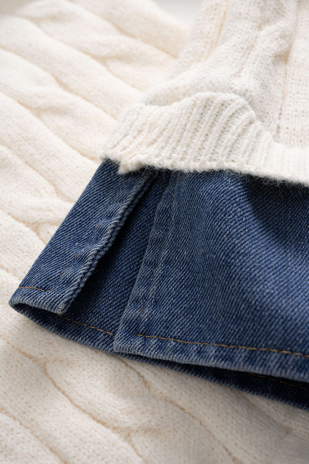 Knit Button Patchwork Long-Sleeve Top