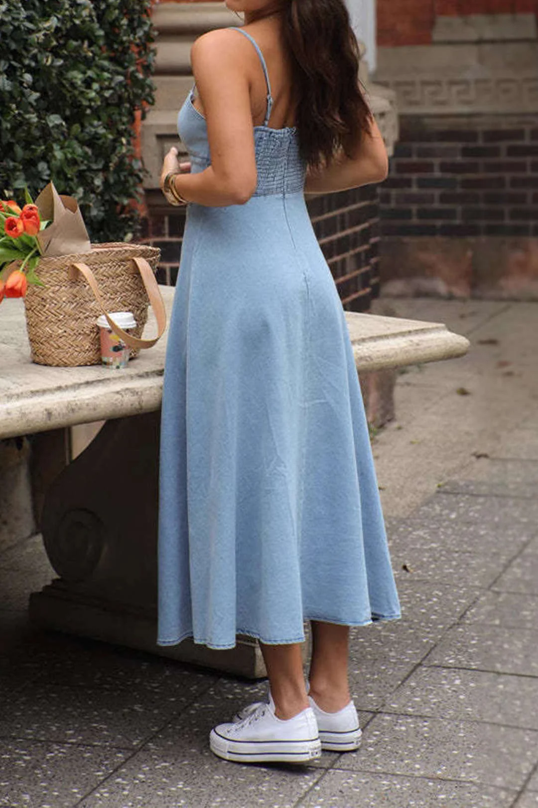 Denim Slip Sleeveless Midi Dress
