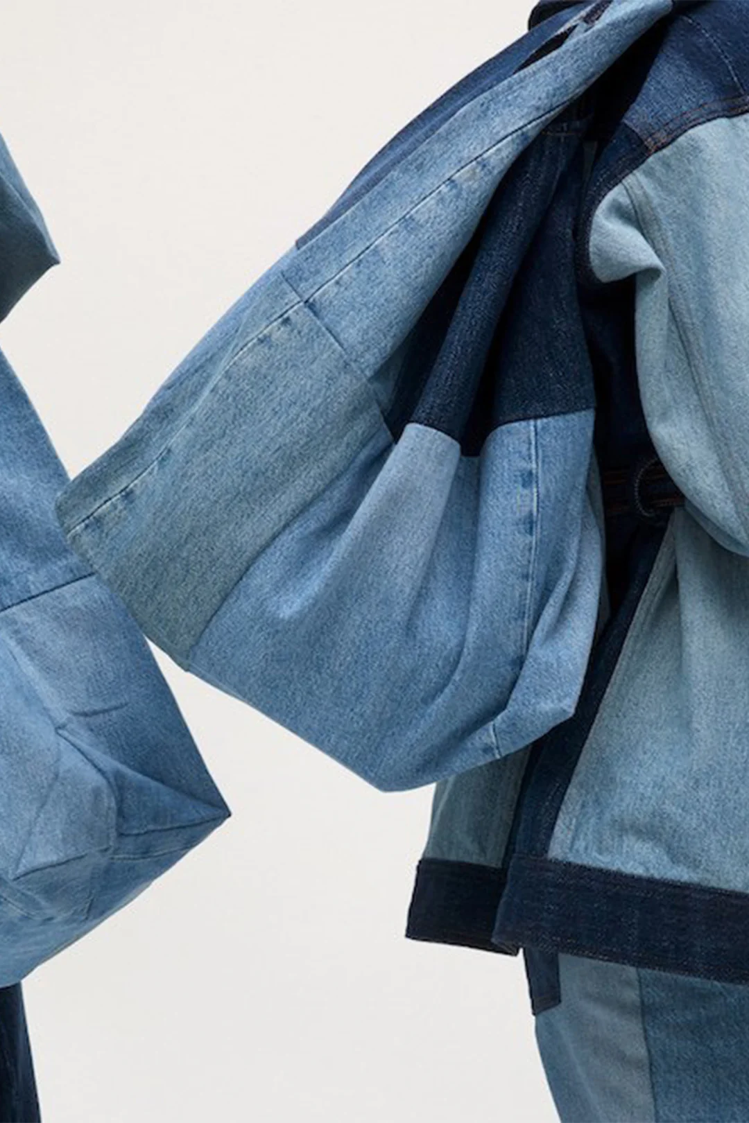 Denim Color Block Washed Carry-all Bag