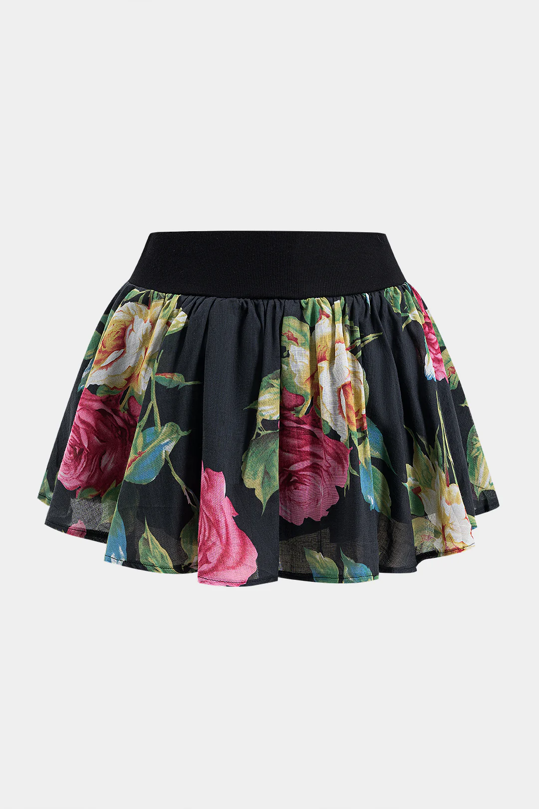 Floral Pattern Mesh Ruched Skirt