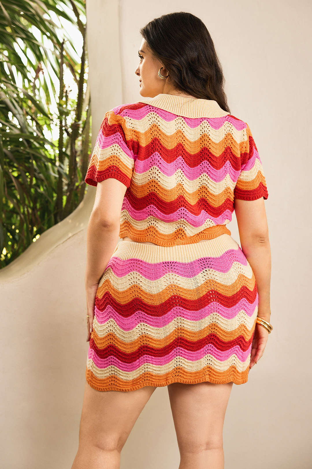 Plus Size Contrast Knit Cut Out Skirt