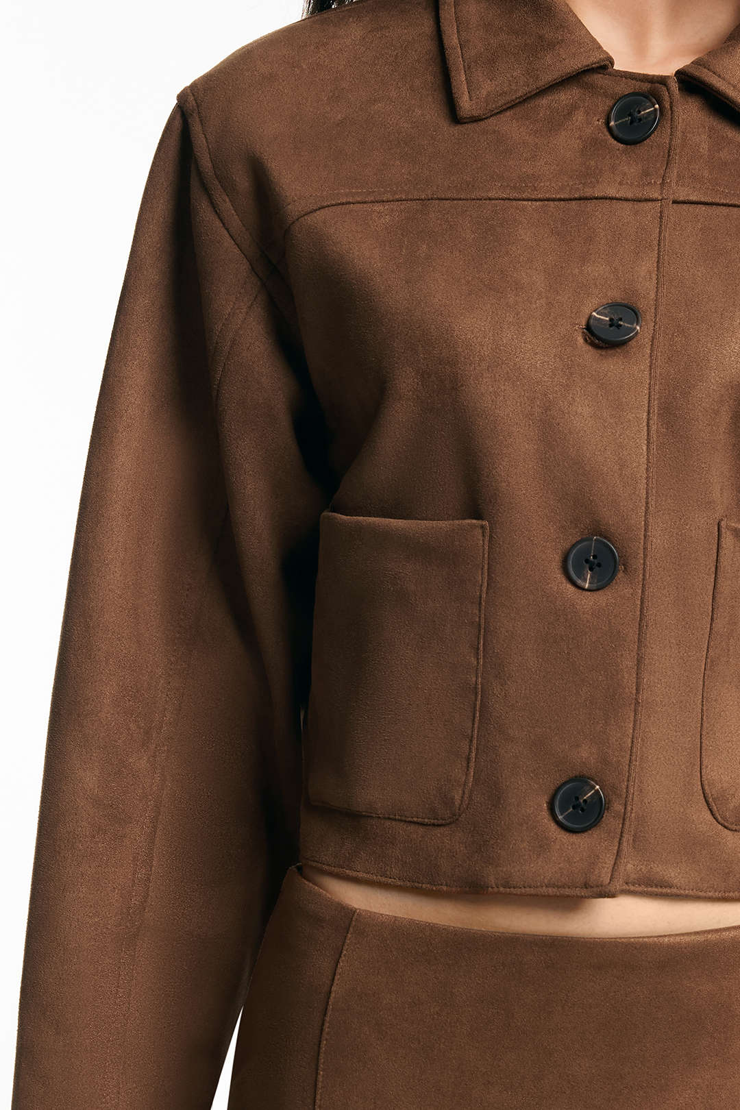 Suede Button Pocket Long Sleeve Top