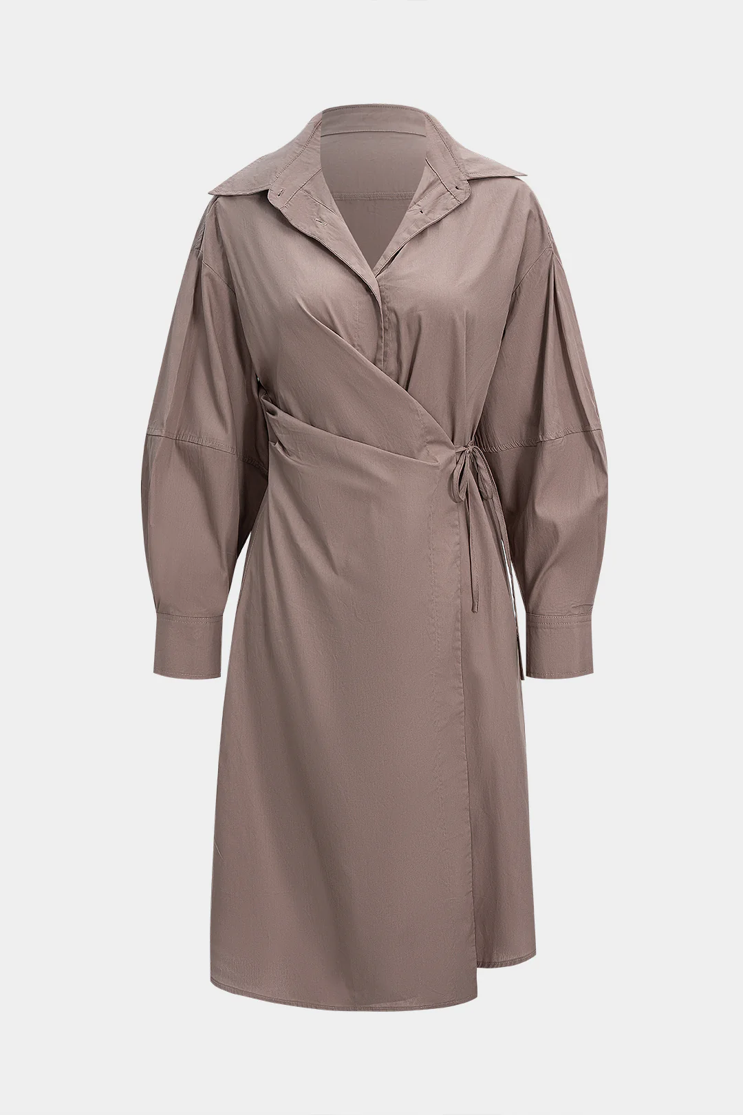Button Tie-Up Asymmetrical Long Sleeve Midi Dress