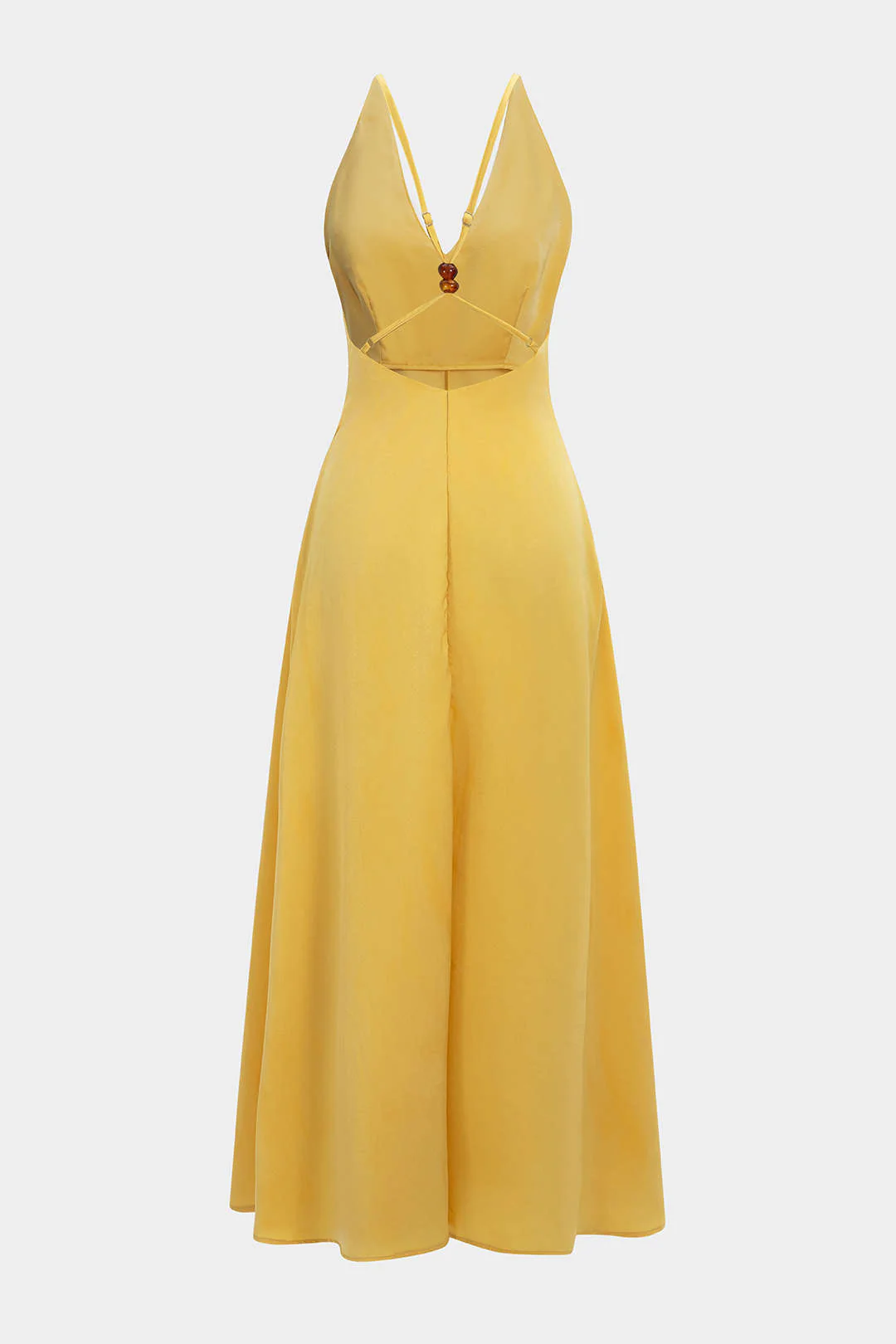 Satin Backless V-Neck Beaded Sleeveless Maxi Dress