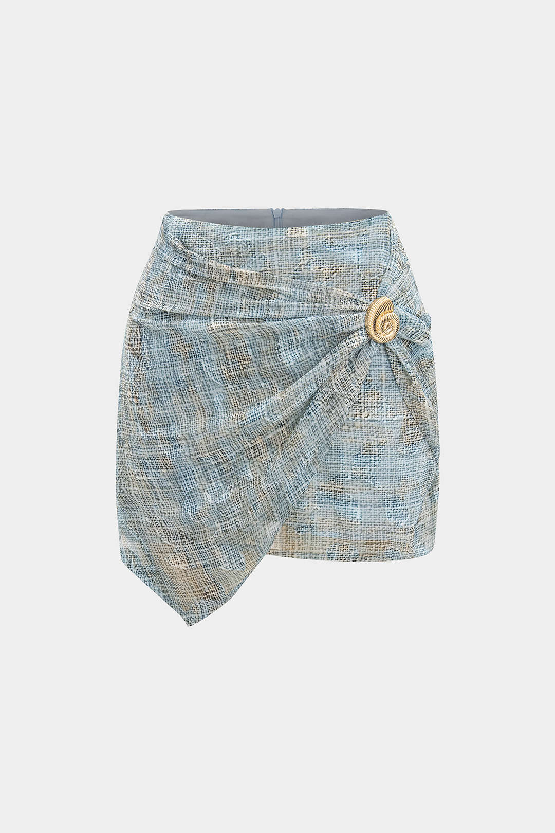 Abstract Pattern Chiffon Zipper Metallic Shell Decor Ruched Skirt