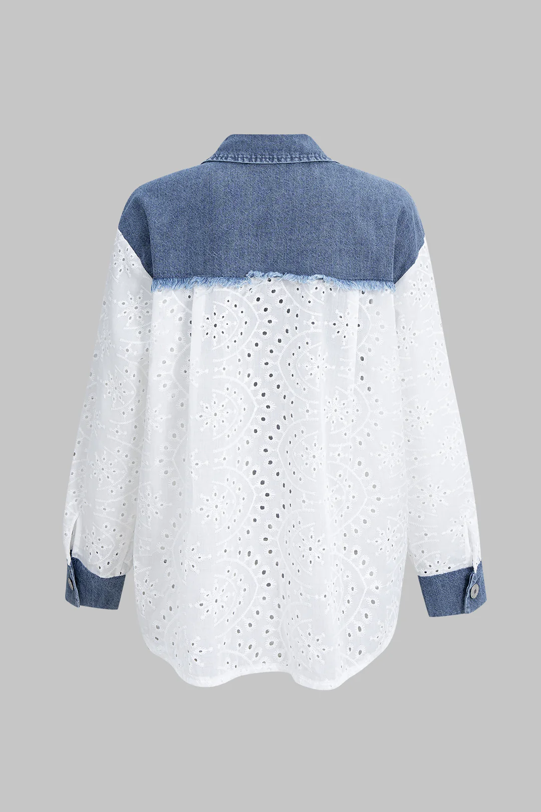 Denim Button Patchwork Cut Out Long Sleeve Shirt