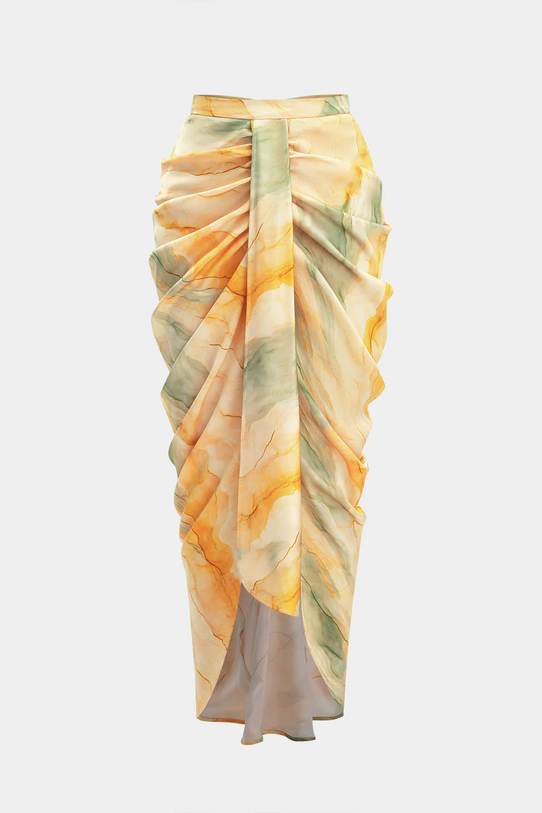 Tie Dye Print Satin High Split Ruched Skirt