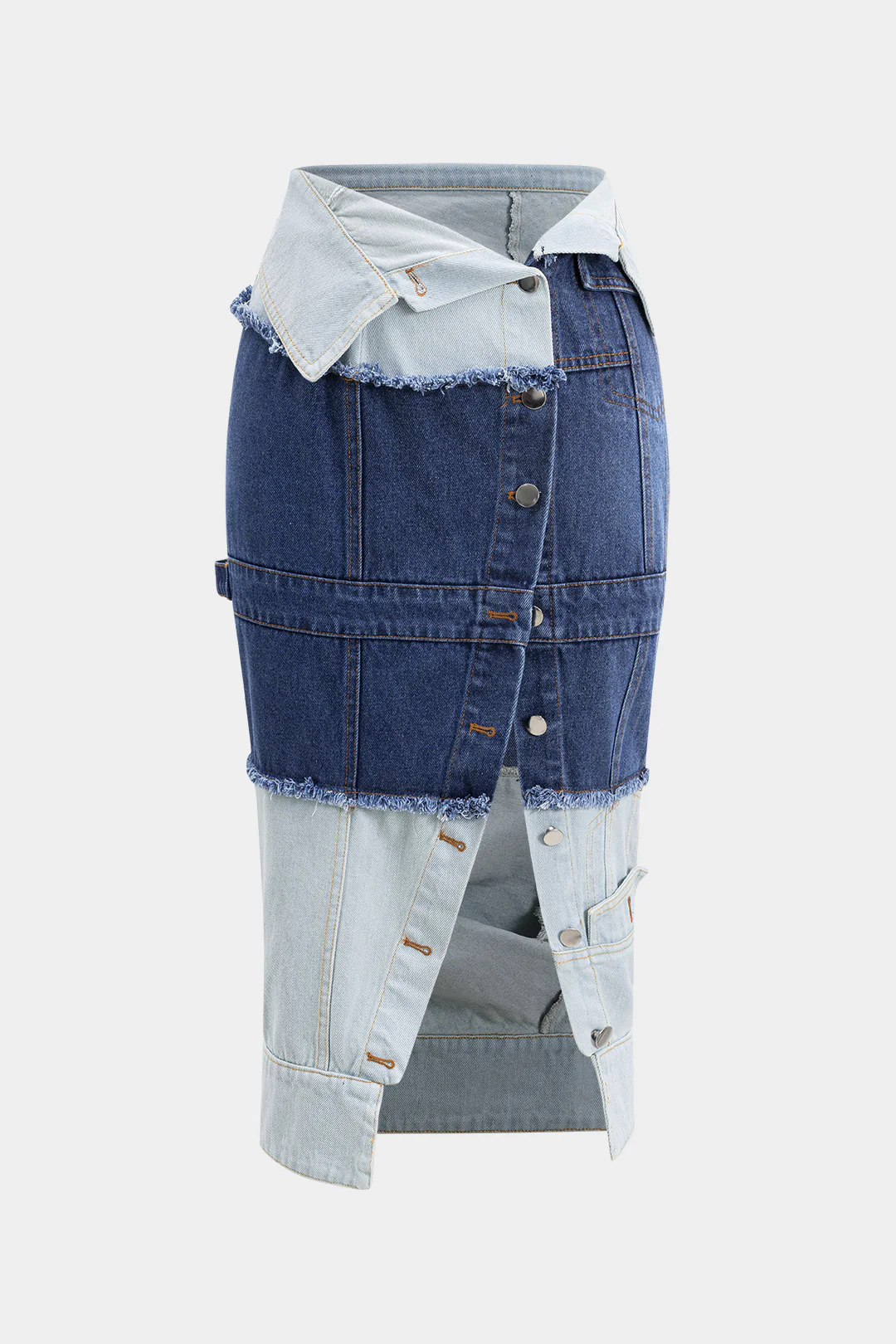 Contrasting Denim Patchwork Buttoned Skirt