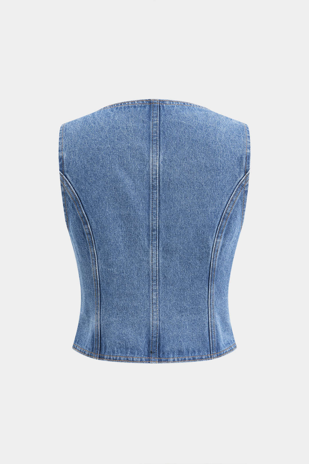 Denim Button Square Neck Crop Bustier Top