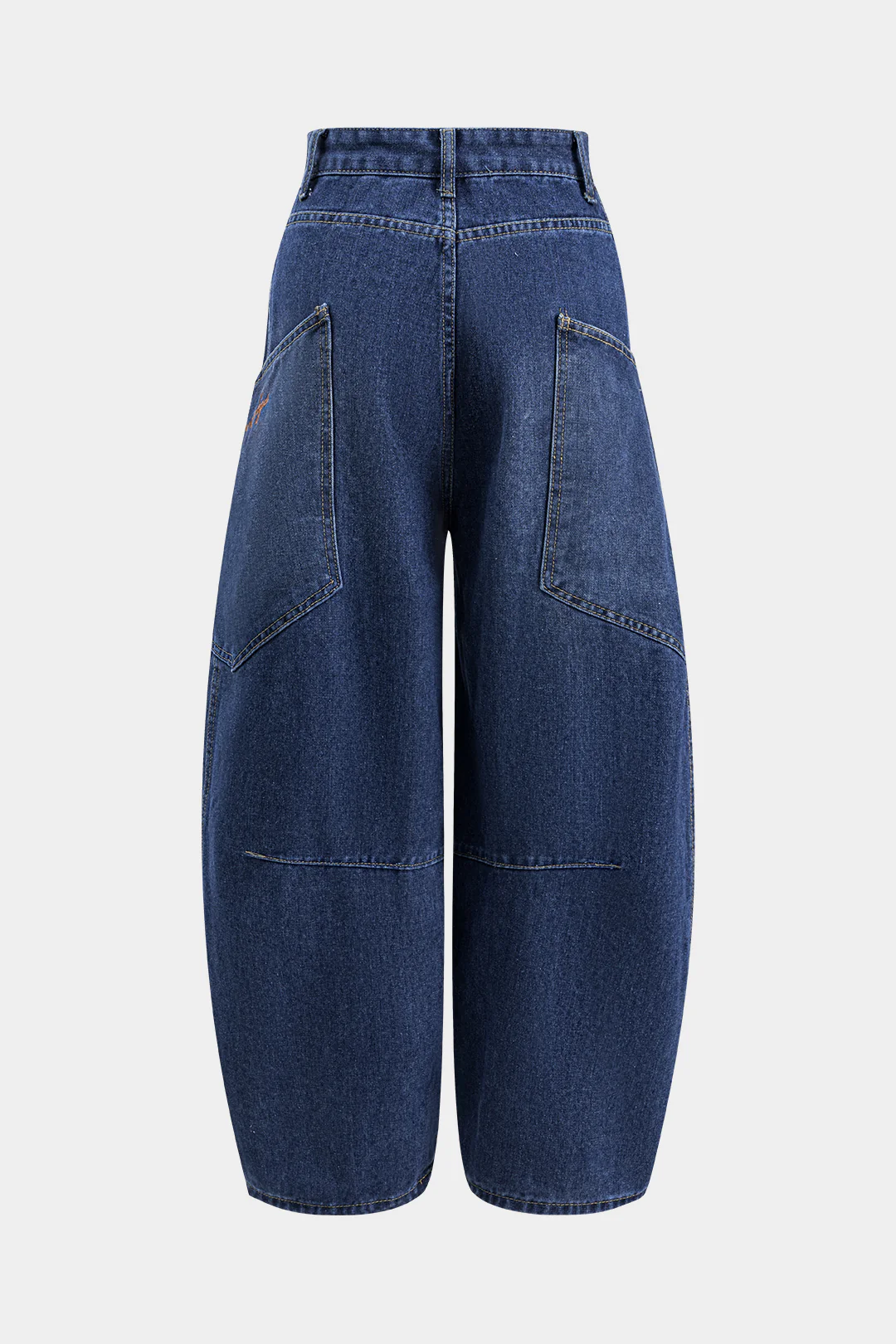 Denim Embroidered Button Pocket Wide-Leg Barrel Jeans