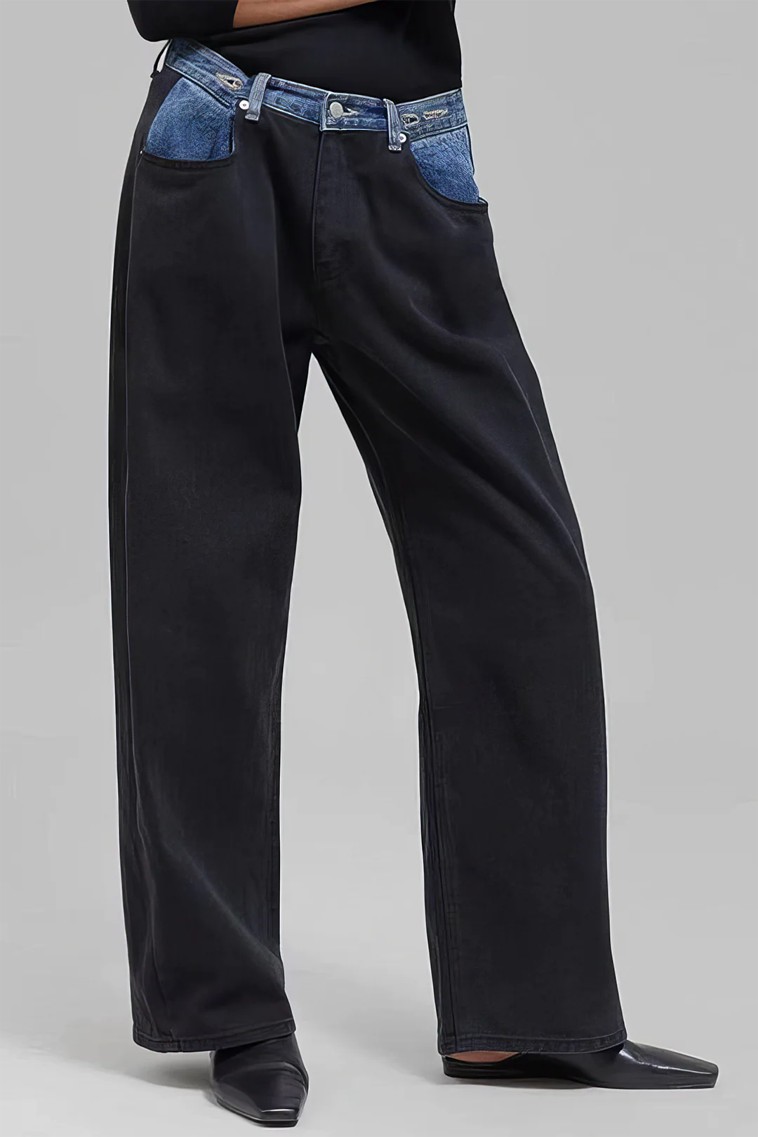 Patchwork Straight Leg Denim Jeans