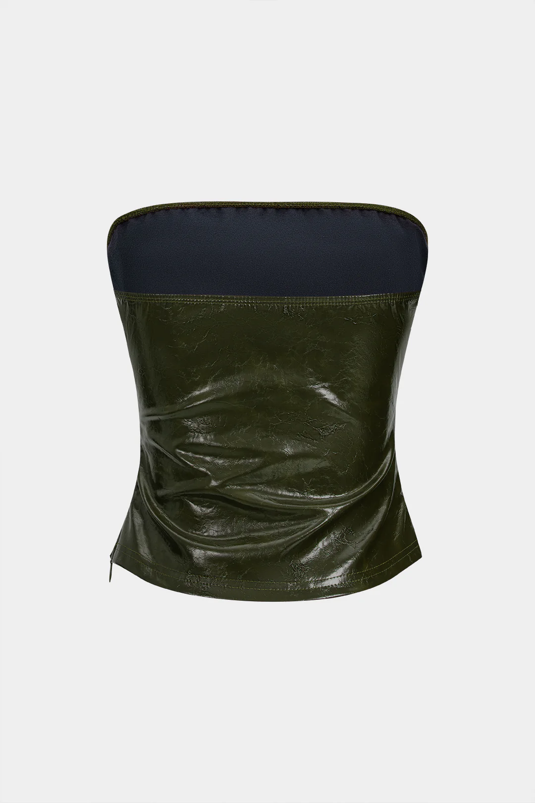Faux Leather Pleated Strapless Tube Top