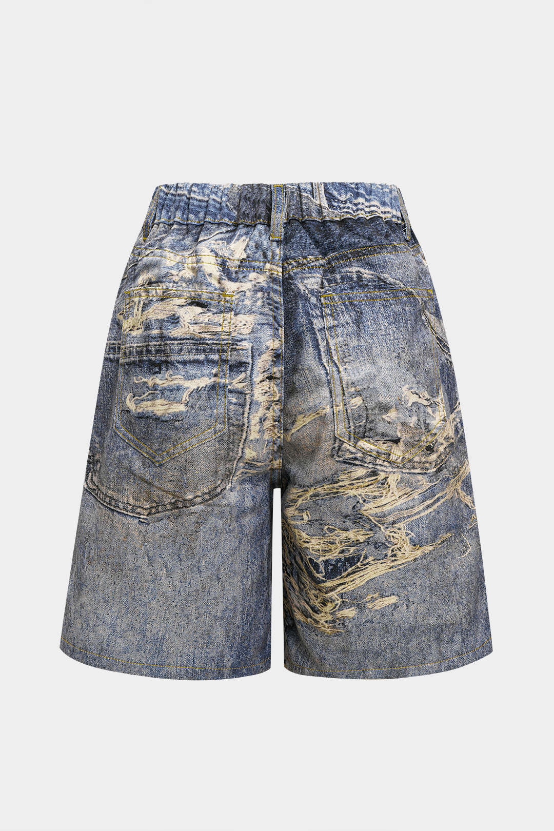 Illusion Pattern Denim Print Shorts