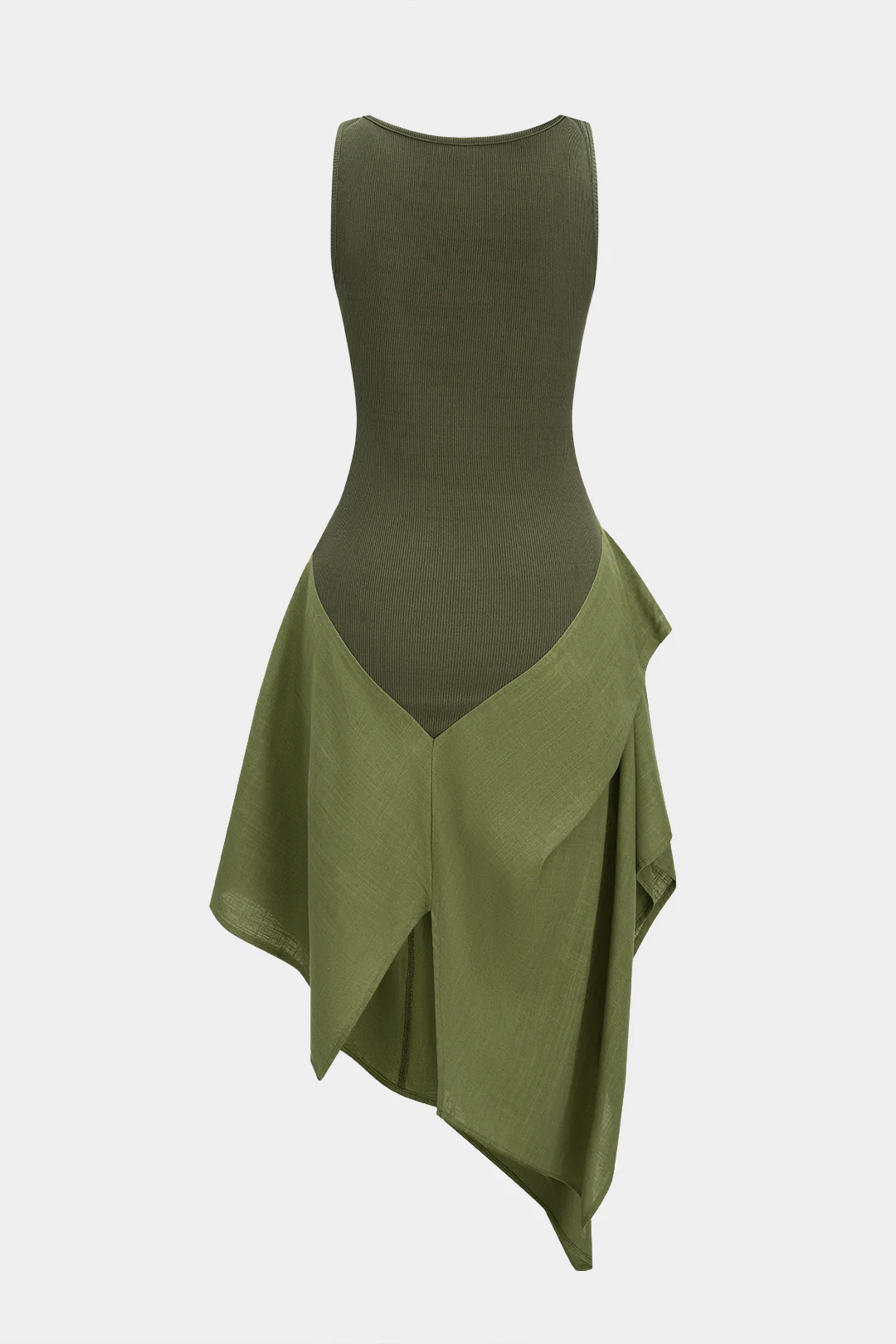 Linen Patchwork Ruched Asymmetrical Sleeveless Maxi Dress